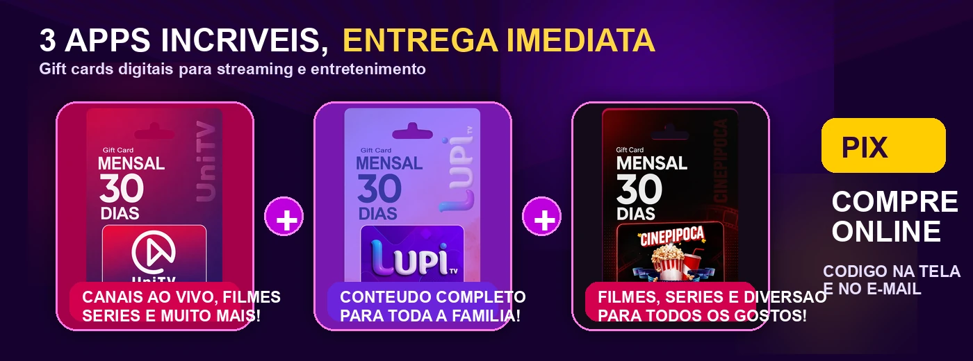 Gift cards digitais para streaming e entretenimento
